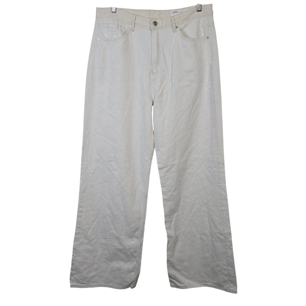 s.Oliver Suri Wide Leg Jeans Off-White Cotton Linen Blend High Rise 12 Long Tall